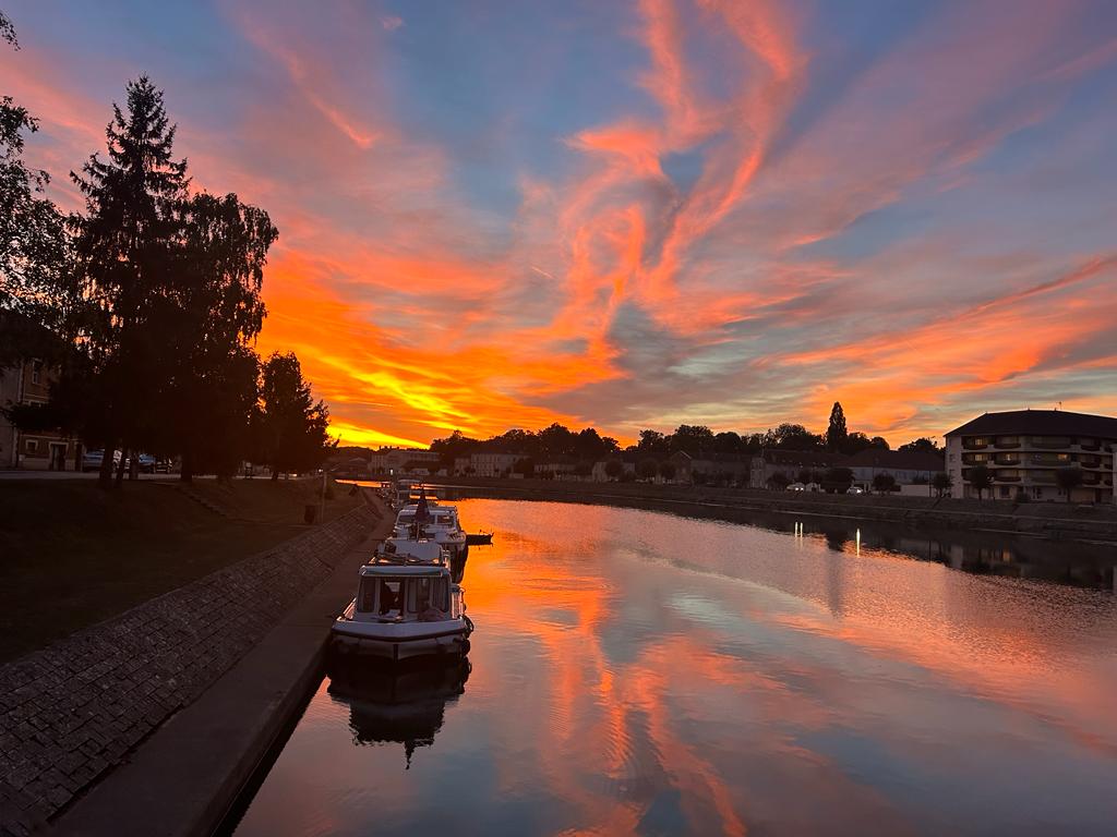 Gray sunset from our French canal  boat