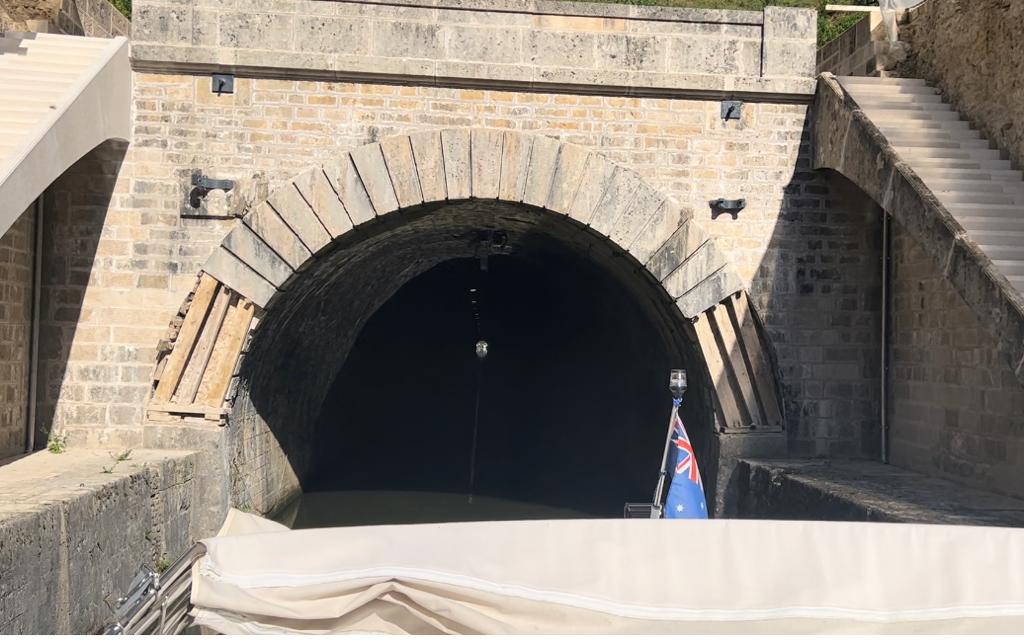 canal cruising through a tunnel